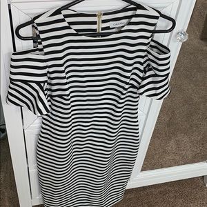 Calvin Klein Striped Cold Shoulder Sheath Dress